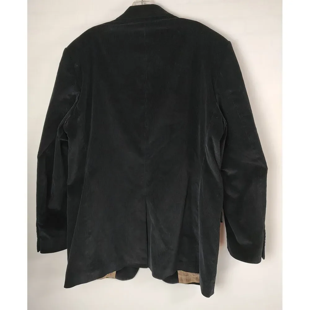 Saddlebred 2 Button BLACK Corduroy Sport Coat Jacket Blazer‎ Mens 44L